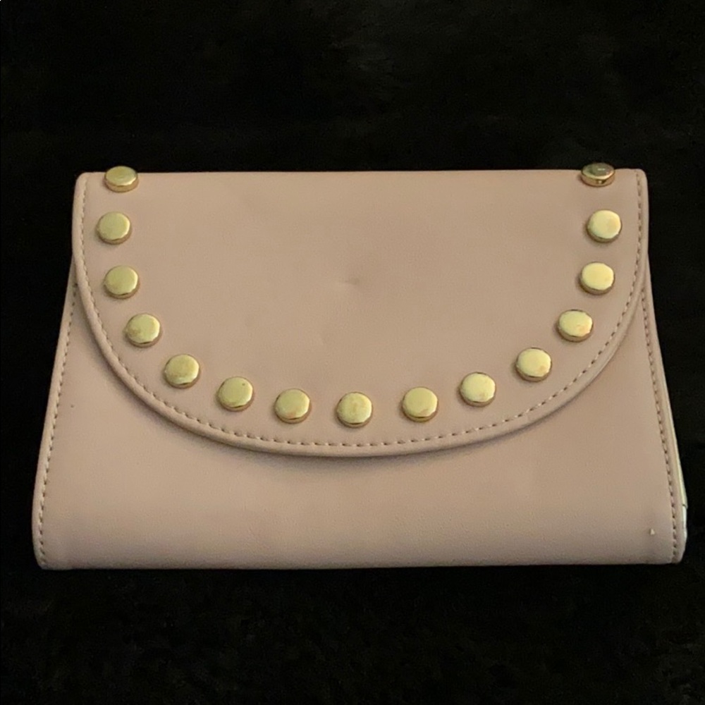Nine West mini pink and gold studded clutch